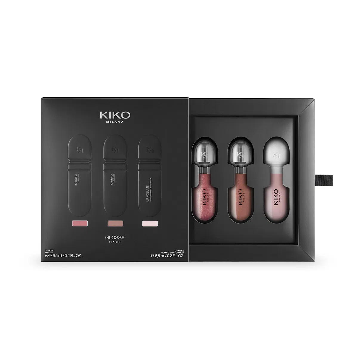 kiko-milano-glossy-lip-set-inside-view باکس ست سه عددی لیپ گلاس و حجم دهنده کیکو میلانو