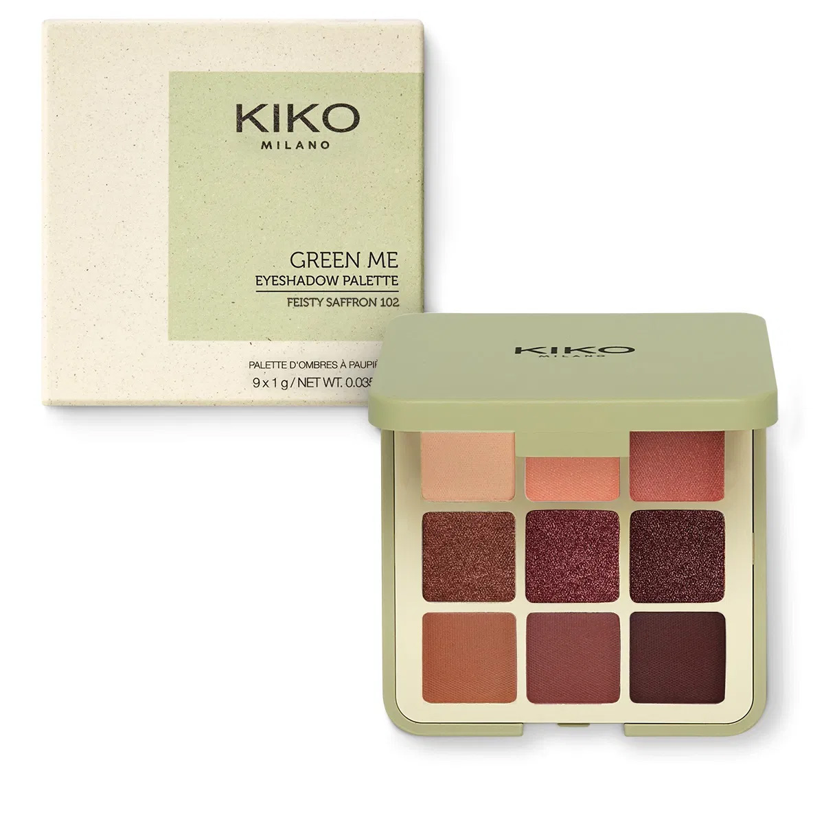 kiko-green-me-eyeshadow-palette-feisty-saffron-box پالت سایه چشم کیکو Green Me Eyeshadow Palette