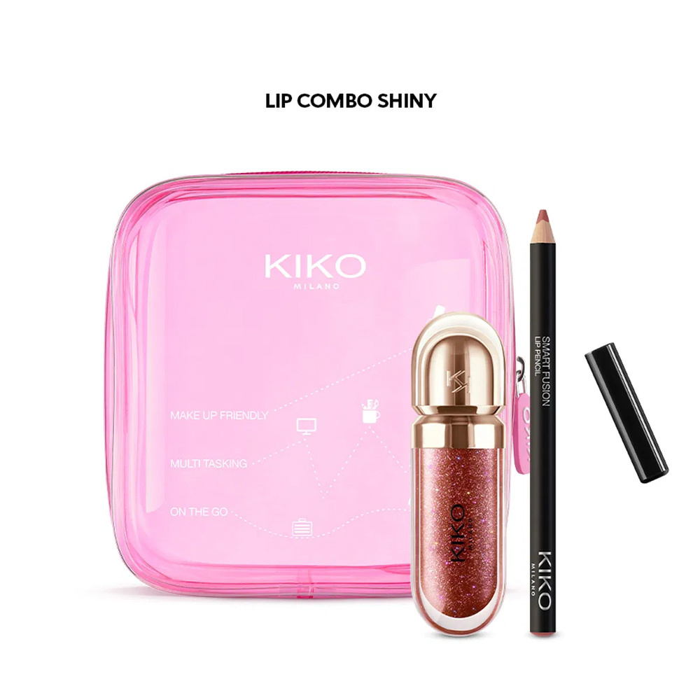 kiko-lip-combo-shiny ست لیپ گلس و خط لب کیکومیلانو، مدل Lip Combo Shiny به همراه کیف