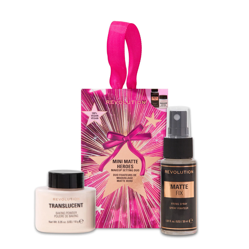 revolution-mini-matte-heroes-makeup-setting-duo ست پودر و اسپری فیکس مینی رولوشن Mini Matte Heroes